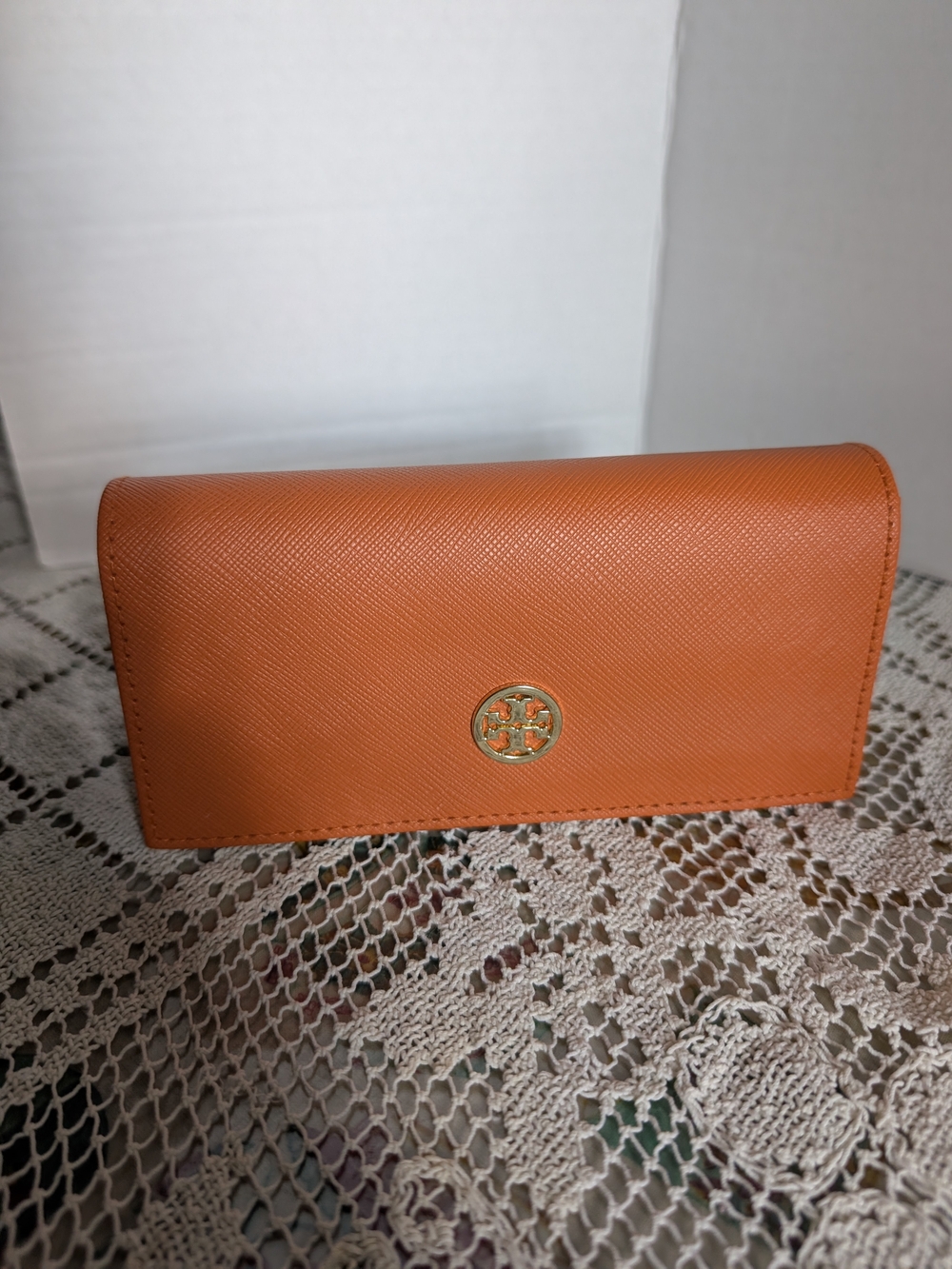 Tory Burch Orange Saffiano Leather Hard Eyeglass Sunglass Case